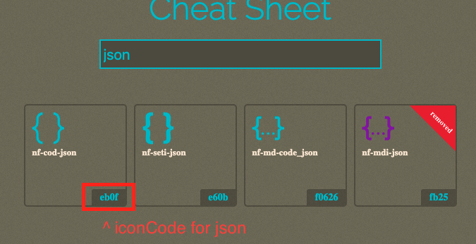 nerdfont cheatsheet iconCode